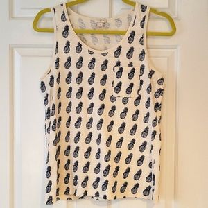 J.Crew Blue & Cream Pineapple Tank Top Size: Small
